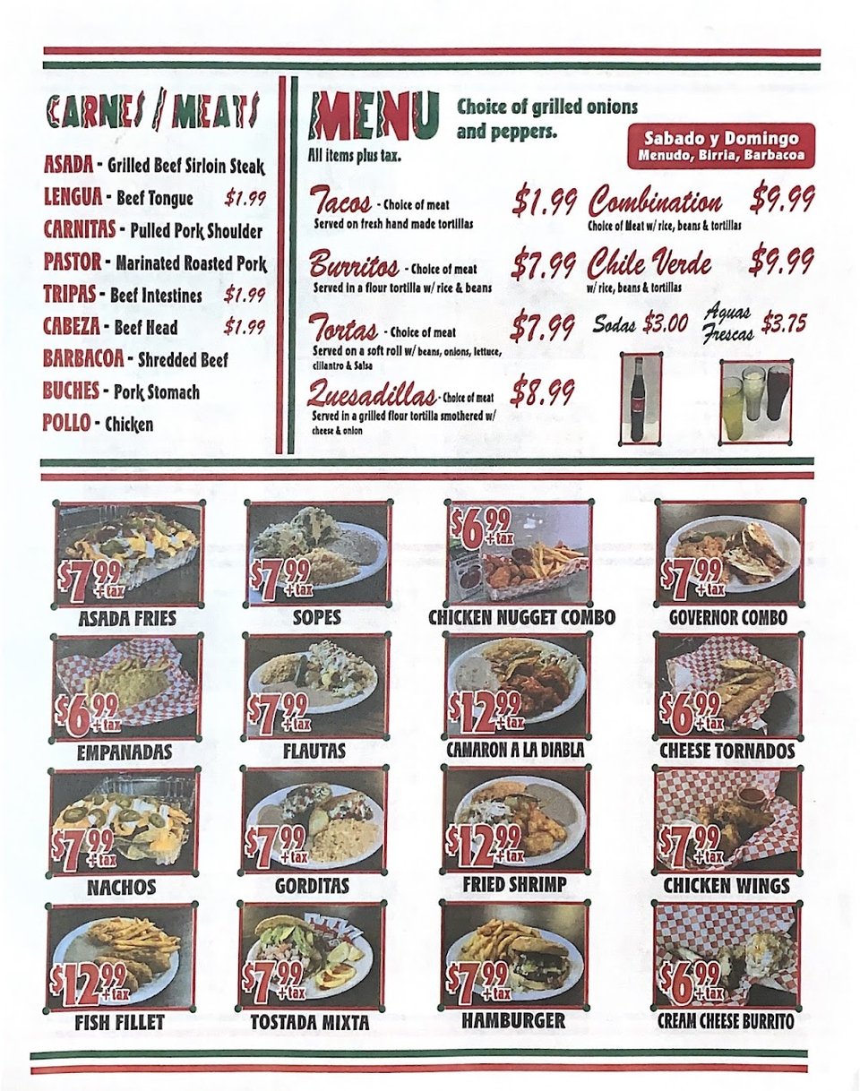 Quesadillas and combo plates listed on the menu.